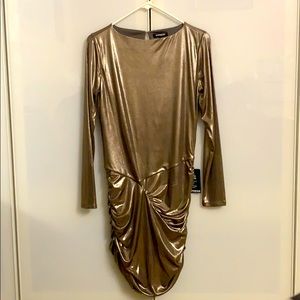 Express champaign gold metallic full sleeves dress